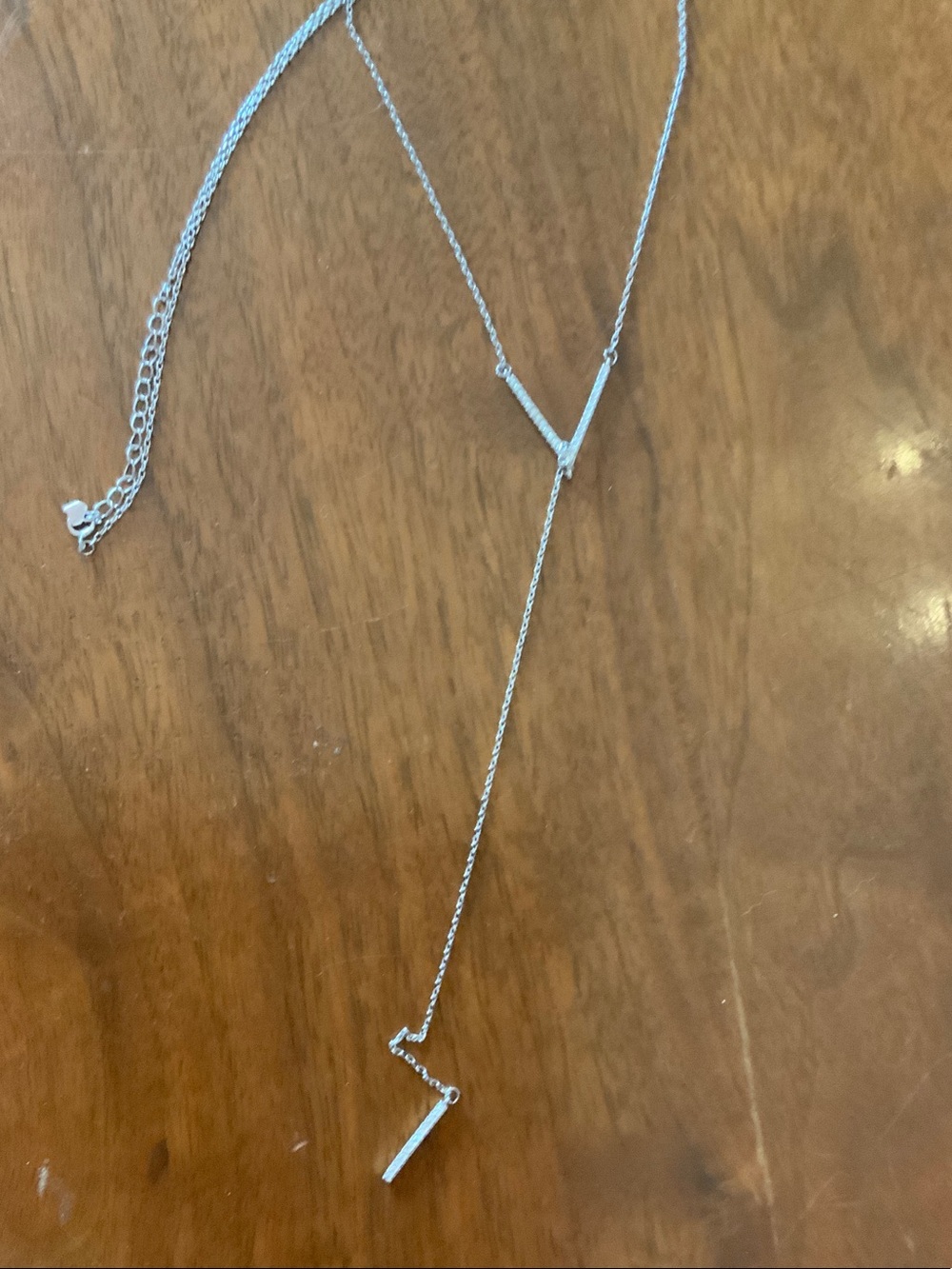 Minimalist Silver Lariat Necklace - V-Bar Drop